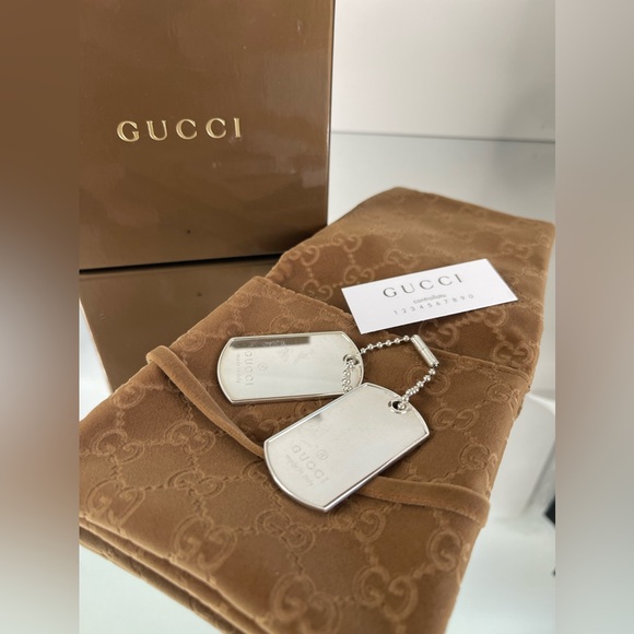 GUCCI Double Dog Tag Silver 925 Ball Chain Necklace Top Charm - Picture 2 of 9